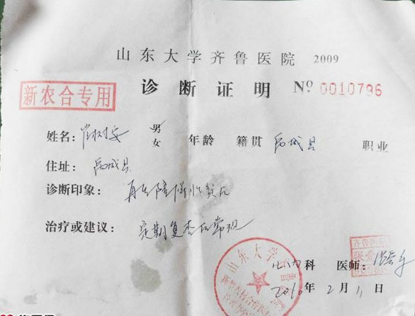 ɽ����ѧ��³ҽԺ֤��