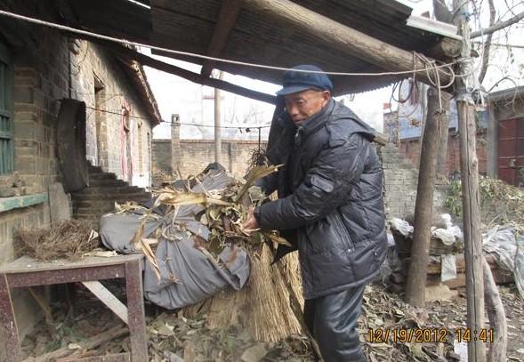 范太祥老人收拾点干柴准备用来取暖