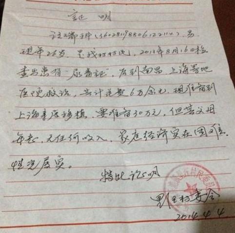 村委给汪瑞科开具的证明