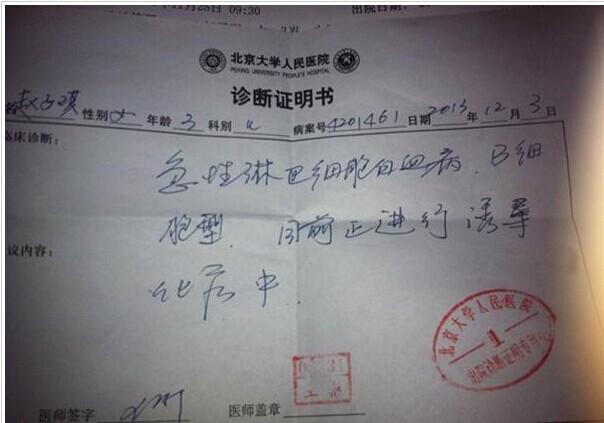 北京大学人民医院的诊断证明