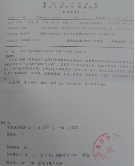 王凯的住院记录