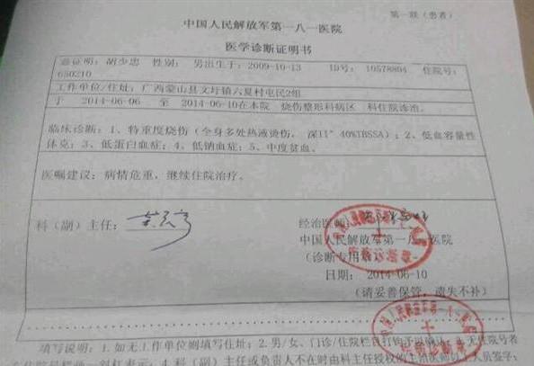 中国人民解放军第一八一医院出具的医学诊断证明。