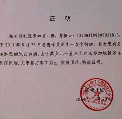 社区街道开的贫困证明。