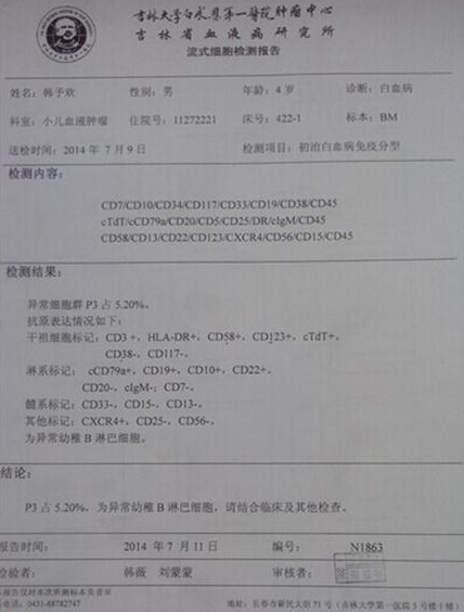 韩予欢医院的检查报告。
